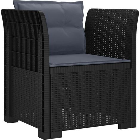 Fauteuil à accoudoirs individuel avec coussin, aspect rotin tressé, en polypropylène, couleur anthracite (1/5)