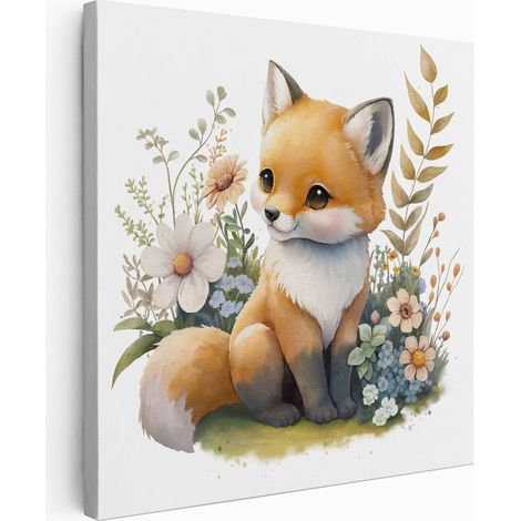 Tableau toile Enfants Carré - Renard Fleurs - 30x30 cm (1/2)