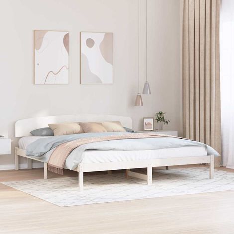 Bettrahmen mit Kopfteil Weiß 180 x 200 cm Massives Kiefernholz