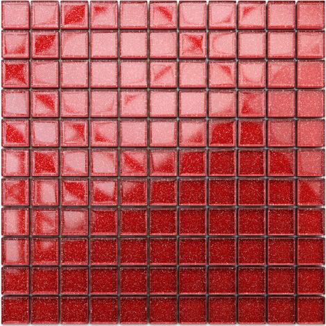 Ilcom mosaico in vetro su rete per bagno e cucina 30cm x 30cm  - Bright red (1/5)