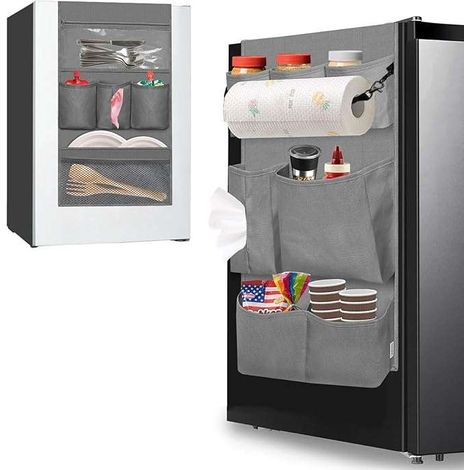 Organizzatore per porta del frigorifero con 15 tasche, da appendere, grigio, 32x160 cm