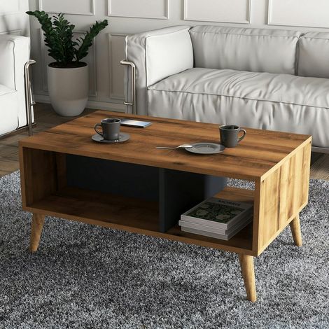 Table basse avec niches rangement, effet noyer & gris MARFA (1/5)