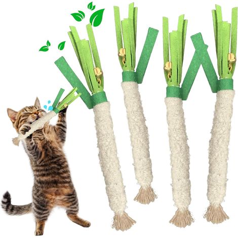 Katzenminze-Kausticks (4 Stück) mit Baumwollschnurumwicklung - Natürliches Zahnpflegespielzeug für Katzen zur Reinigung von Zähnen und Zahnfleischgesundheit, befriedigt den Kauinstinkt, Kätzchenspielz