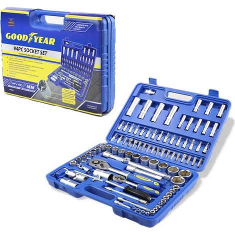 Goodyear Socket Set Screwdriver Bits Ratchet 1/2" 1/4" Tool Wrench Bit Kit 94pc