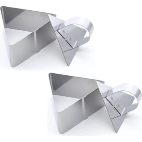 Set di 2 stampi da forno, stampo triangolare per torte/taglia mousse, 8 x 8 x 4 cm, acciaio inox argento, per biscotti, cioccolato e pasta di zucchero. (1/5)