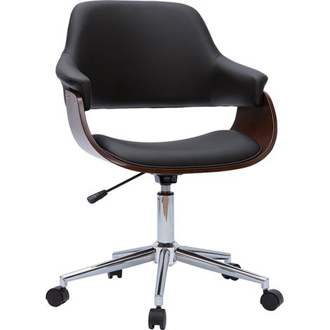 Design-Bürostuhl schwarz und dunkles Holz HANSEN (1/5)