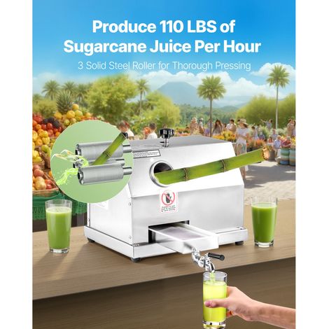 Presse à canne à sucre manuelle inox 3 rouleaux entrée 62 mm rendement 50 kg/h pour commerce (1/5)