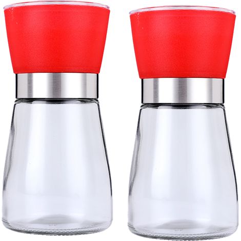 Ensemble de moulins à sel et à poivre colorés - Petit ensemble rechargeable de sel de mer et de poivre en grains, mouture réglable, meule en céramique, moulin à sel et à poivre en verre (1/5)