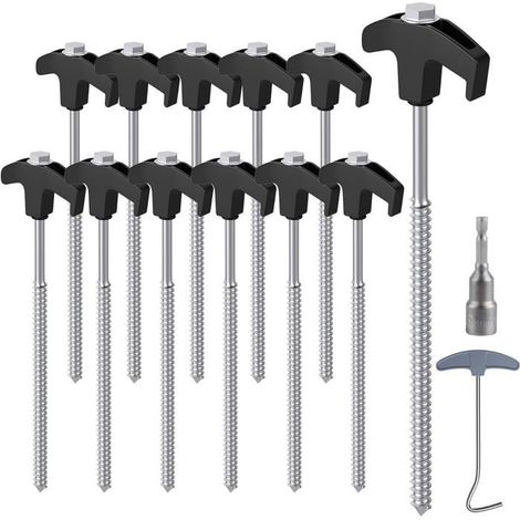 12PCS Piquets de Tente en Acier avec Foreur ＆ Arrache-Clou, 25 cm Sardines de Fixation Sardines Camping Crochets de Tente (1/5)