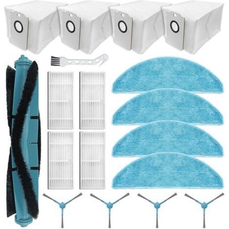 Accessoires compatibles avec Cecotec Conga 7490 Immortal, 8290 Immortal Ultra Power Home Genesis X-Treme, 1 brosse principale, 4 brosses latérales, 4 filtres, 4 chiffons, 4 sacs à poussière (1/4)