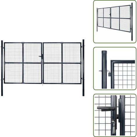 The Living Store Puerta de jardín de malla acero galvanizado 300 x 175 cm gris - Puerta de jardín galvanizada
