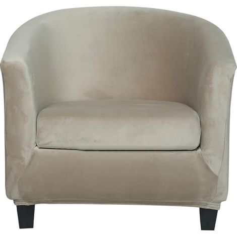 Set of 2 chair covers with stretch velvet cushion covers for armchairs, dining room, living room, office, reception, cafe, bar, counter (brown) (1/5)