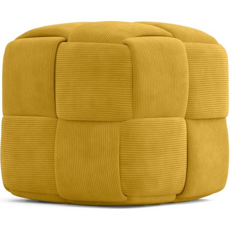 Pouf Carré Tapissé en Velours Côtelé - Design Moderne - Dice Moutarde