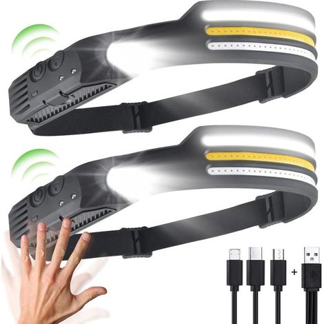 2 Stück ultrastarke wiederaufladbare LED-Stirnlampe, wiederaufladbare Stirnlampen für den Lauf, Batterielicht, USB-Taschenlampe, Trail-Walking-Stirnband