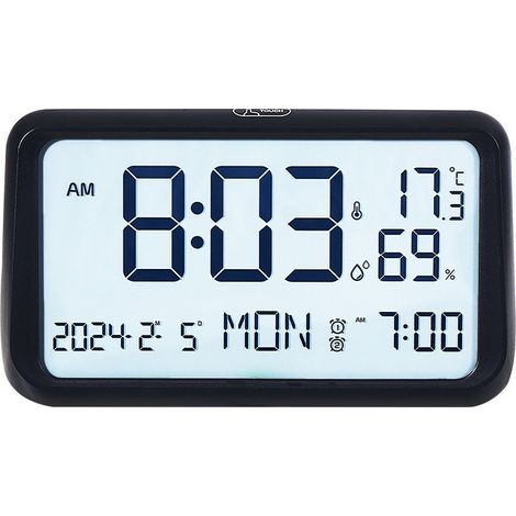 Multifunktionaler LCD-Wecker für Wohnzimmer, Schlafzimmer, Nachtlicht – Schwarz