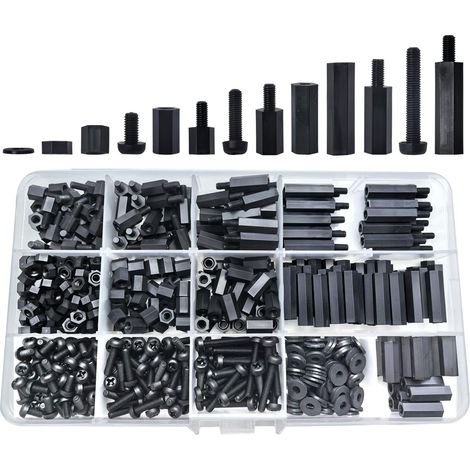 Set mit 600 M3-Sechskantschrauben (männlich und weiblich) aus Nylon und Muttern mit Unterlegscheiben für Leiterplatten (PCB) (schwarz)
