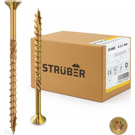 200 - Vis à bois - Tête fraisée Torx - Acier zingué jaune - Pour toiture et menuiserie - 5,0 x 80 mm