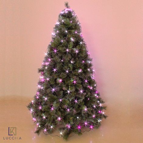 Luccika Home mantello a rete con 192 luci a Led Rosa + Bianco Ghiaccio per albero di Natale con 8 giochi di luce e memoria per uso interno ed esterno Rosa e bianco ghiaccio 192 Led - Per Alberi da 150 (1/5)