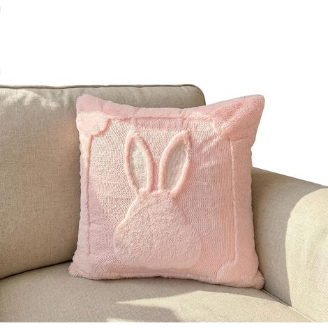 Housse de coussin lapin de Pâques douillette avec tablier amovible en fausse fourrure et laine - Housse de coussin décorative lavable pour canapé, salon, lit ou canapé - Design festif (1/5)
