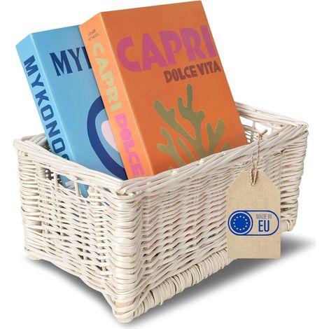 Panier de Rangement en Osier Blanc - 30 x 20 x 16 cm