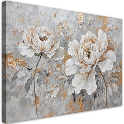 Tableau déco Fleur de rose or argenté 60x40 (1/5)
