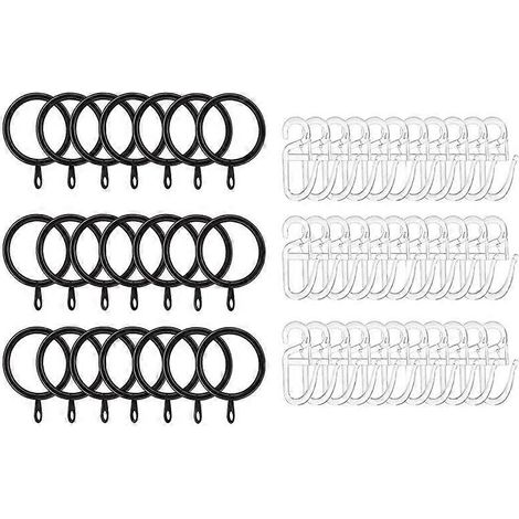 Anneaux de rideaux, anneaux de suspension et crochets de rideaux en plastique, noirs (1/5)