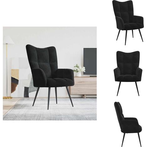 Relaxsessel Schwarz Samt - Samtsessel - Schwarzer Sessel - Wohnzimmersessel - Bequemsessel - Lounge Chair (1/5)