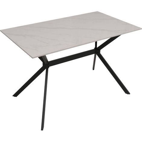 Table de salle à manger HWC-O58 table à manger en pierre frittée métallique aspect marbre 120 cm - blanc