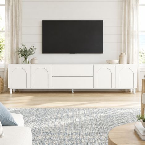 Mobile TV bianco a 4 ante e 2 cassetti, 180 x 40 x 48 cm, truciolare e MDF OKMYHOME (1/5)