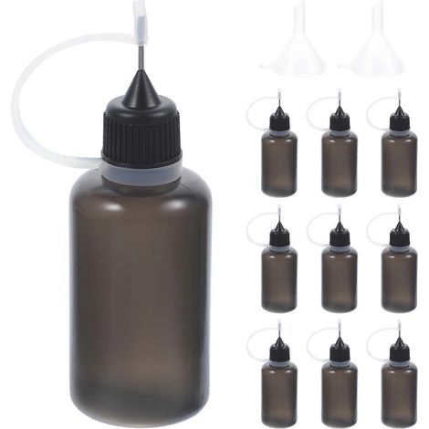 Lot de 10 flacons applicateurs de colle à embout aiguille, avec entonnoir intégré, pour bricolage.-9X3cm-Black (1/3)