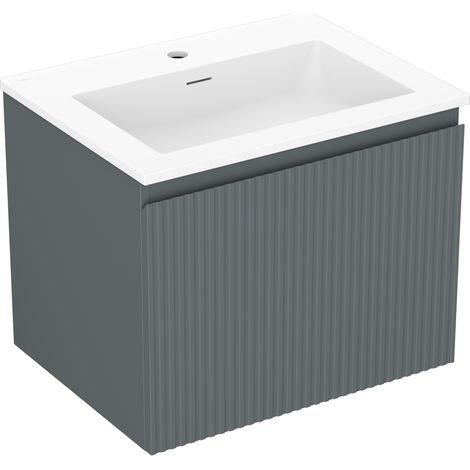 Mexen Rivel Badezimmerschrank 60 cm mit Waschbecken Otis, 1 Schublade, geriffelt, graphit matt/weiß matt - 91A20-06047-1-BF66-W (1/5)