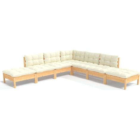 Set Salotto da Giardino 7pz con Cuscini Crema in Legno di Pino vidaXL (1/5)