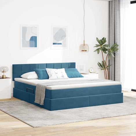 vidaXL LED-Speicherbett mit Matratze Dunkelblau 160 x 200 cm Samt (1/5)