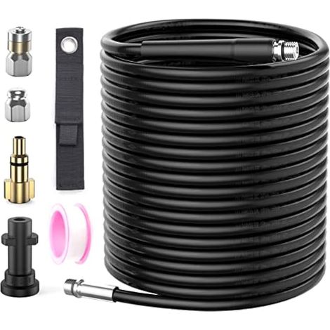 15M Tuyau Déboucheur Canalisation pour Haute Pression avec Buse à Jet et Buse Rotatif, Kit de Tuyau avec Adaptateurs Compatible avec Kärcher série K2/K3/K4/K5/K6/k7 et LAVOR Nettoyeur Haute Pression