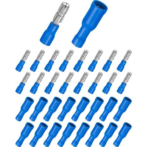 Lot de 100 cosses de câble de 1,5 à 2,5 mm², connecteurs ronds bleus et cosses rondes bleues à sertir pour voiture (1/5)
