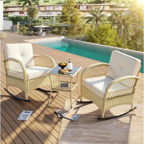 poltrona seduta rattan da esterno beige con tavolo HAVRYA (1/5)