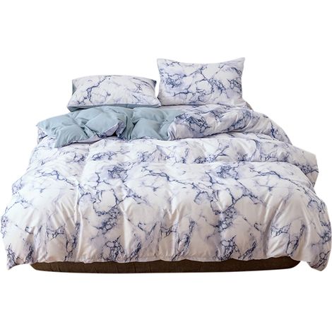 Ensemble de literie 3 pièces confortable : housse de couette et taie d'oreiller, motif marbré, taille Queen australienne (bleu) (1/5)