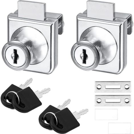 Serrure en alliage de zinc pour portes en verre, lot de 2, serrure pour vitrine, loquets de sécurité pour portes en verre de 5 à 8 mm d'épaisseur, clé individuelle, installation sans perçage.