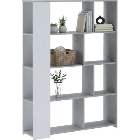 Bücherregal Gold, 6 Böden, freistehend, Struktur Farbe Grau, 129x33x174h cm Weiß