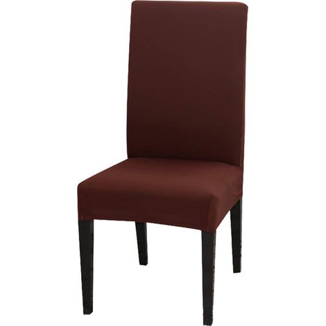 Housses de chaises de salle à manger - Lot de 4 - Lavables en machine - Marron - Élastiques - Conviennent à la plupart des chaises (1/5)