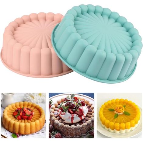 Set di 2 teglie rotonde da forno da 20 cm, antiaderenti in silicone, ideali per torte, cheesecake, brownie e quiche. (1/5)