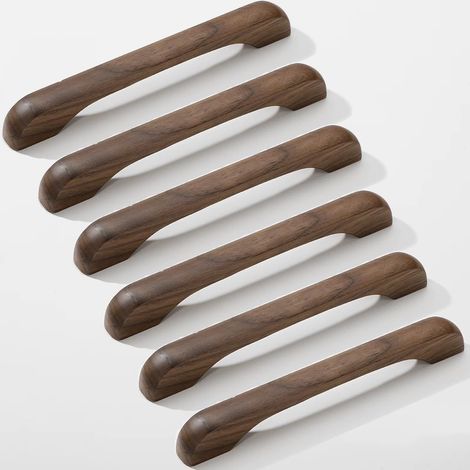 6 Pièces Poignées de Meuble Cuisine poignées de tiroir en Bois avec vis Poignées en Arc pour placards pour Meubles de Cuisine et Tiroirs et Poignée de Meuble (6, walnut wood, Entraxe:160mm) (1/5)