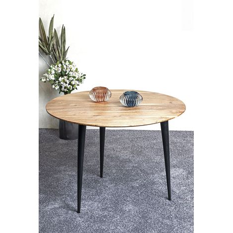 Table d'appoint ronde en bois d'acacia coloris naturel et métal noir -diamètre 65 x hauteur 46 cm
