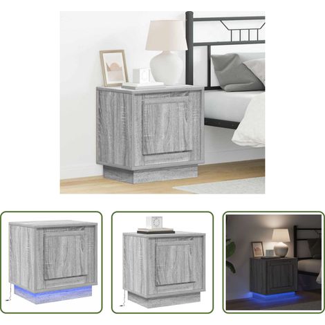 vidaXL Nachttisch mit LED - Nachttisch Grau 44 x 34,5 x 45 cm Holzwerkstoff (1/5)