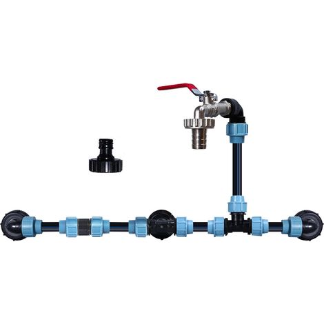 Kit De Connexion Ibc 3 Réservoirs, Set Raccord Ibc En Parallèle Pour Cuves Ibc 1000l Et Tonneaux De Pluie Robinet Laiton Col De Cygne 3/4” Vanne D’arrêt Raccords De Tuyau, Pour Arrosage Jardin (1/5)
