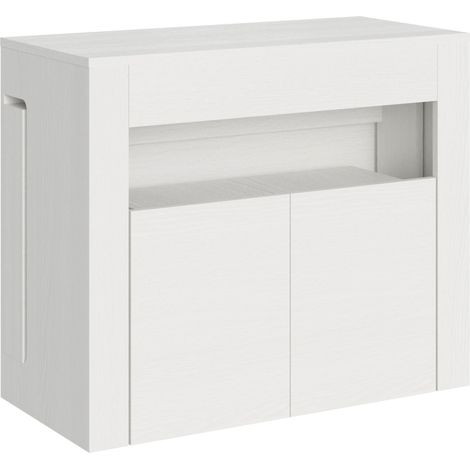 Consolle allungabile 90x42/302 cm Evolve bianco frassino allunghe interne con panca inferiore