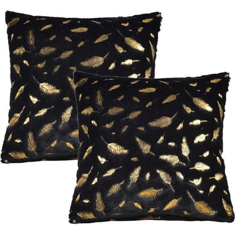 Housse de Coussin - Non spécifié - 43x43 cm - Noir - 2 pcs - Motifs en peluche avec plumes (1/4)
