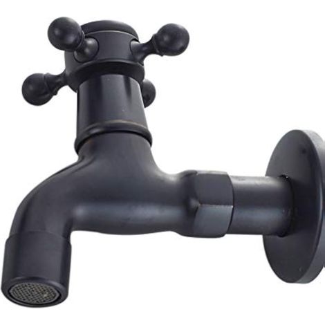 Robinet Vintage pour Eau Froide avec Monocommande Interface G1/2 - Robinet de Vadrouille Mural pour Lavabo Salle de Bain (Noir) (1/5)
