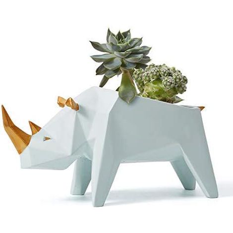 Statue de rhinocéros en résine, pot de fleurs, 18 cm, objet de décoration ou cadeau. (1/5)