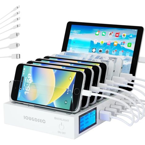 Station de charge rapide PD20W QC3.0 multi-ports USB, station de charge 7 en 1 pour plusieurs appareils avec écran LCD compatible avec 15, iPad, Galaxy, et plus encore (1/5)